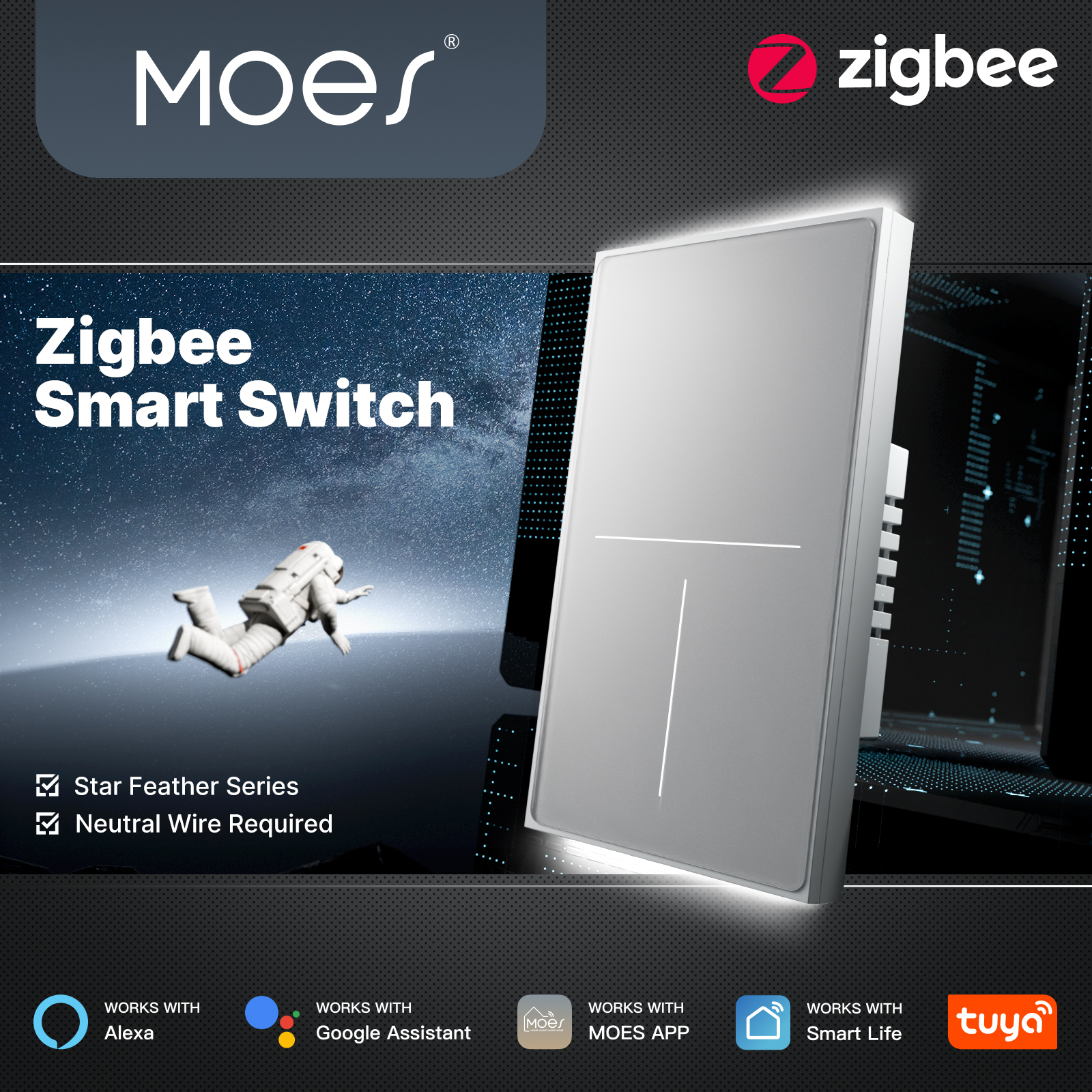 Smart Home Moes - MOES Tuya ZigBee Star Feather Switch