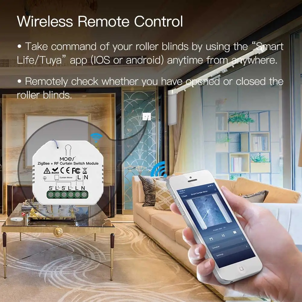 MOES ZigBee Smart RF433 Curtai - Smart Home Moes avis et prix