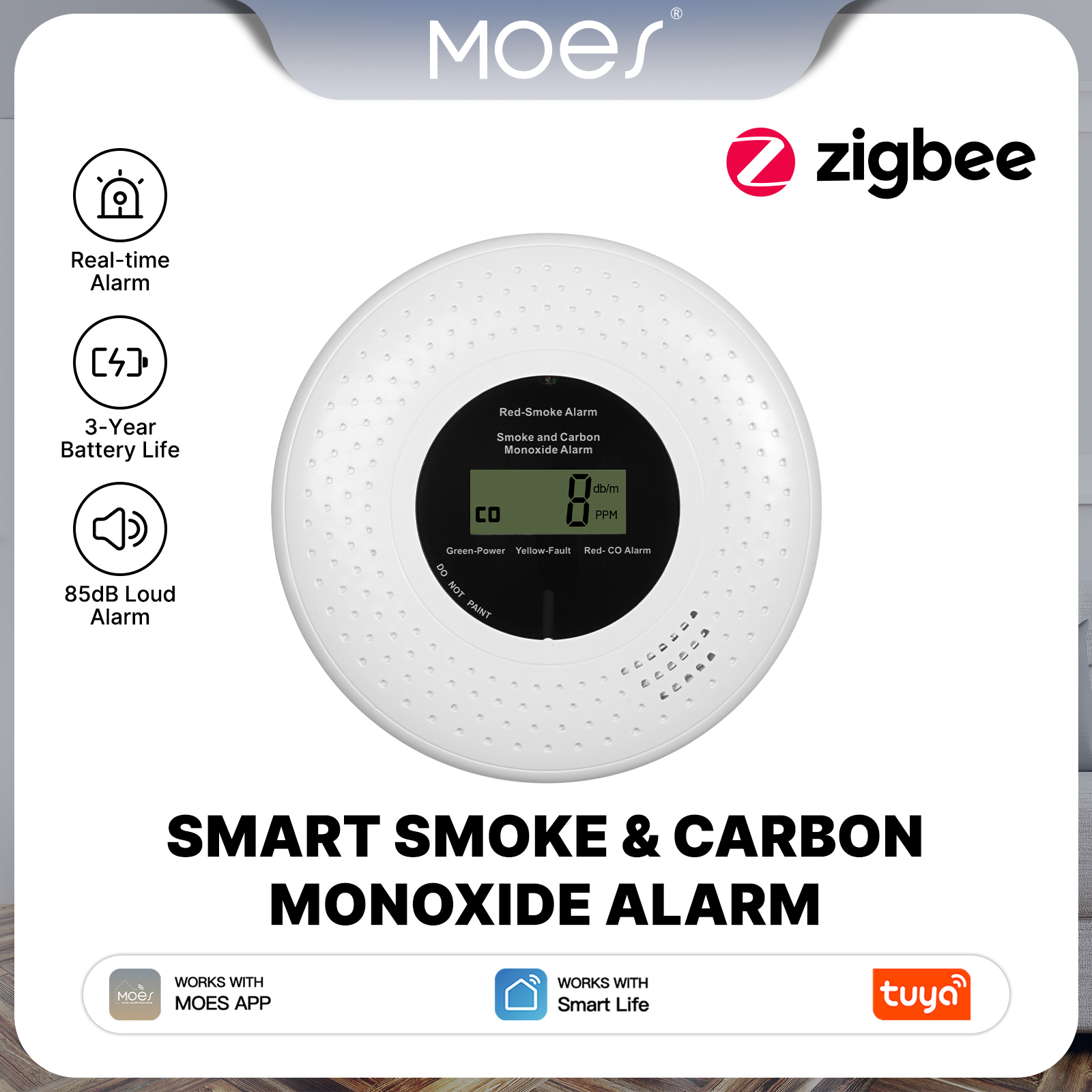 MOES Tuya Zigbee Smart Smoke C - Smart Home Moes avis et prix